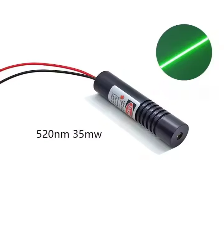Modulo laser verde linea 16X70mm 520nm 35mW ad ampio voltaggio 12V~24V Vetro