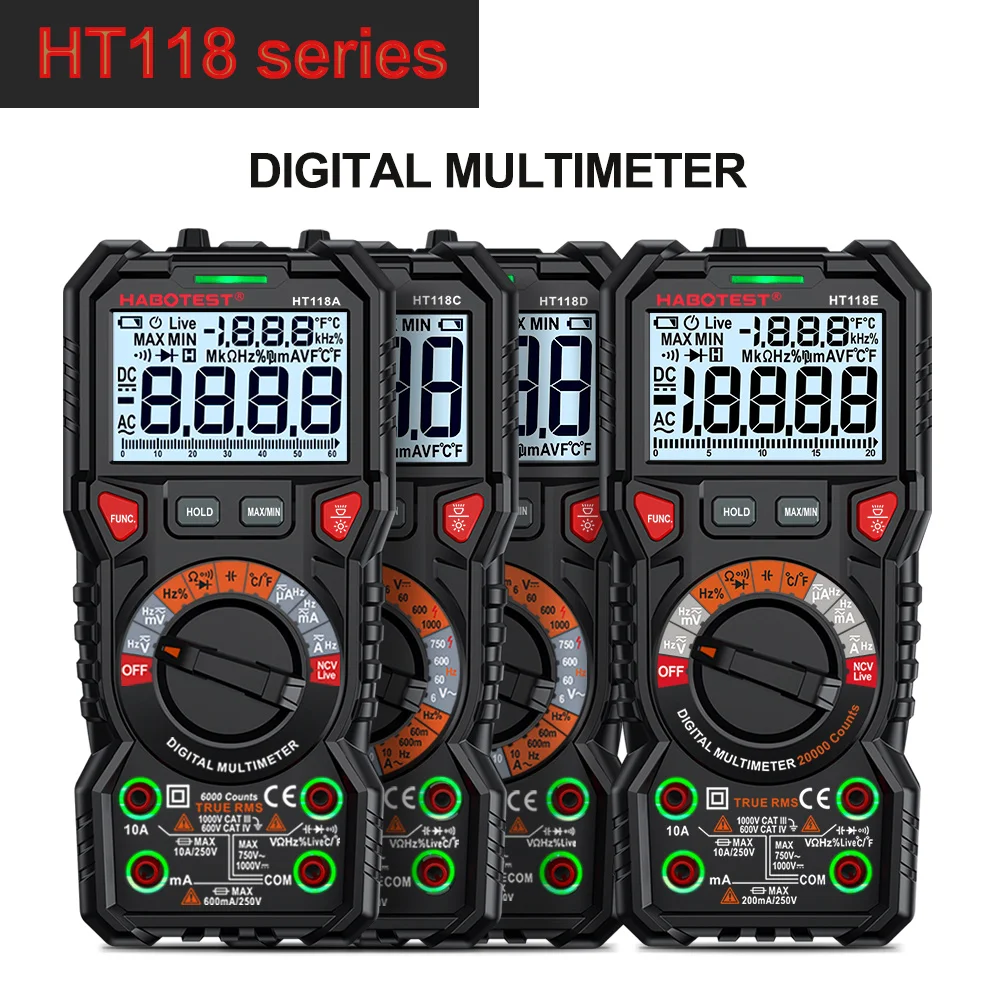 HT118 Digital Multimeter AC/DC Ture RMS Auto Range NCV Hz 6000 Counts Diode Ohm Professional High Precise Multimetro Tester