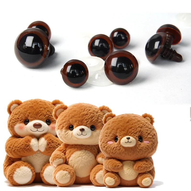 20/50 Uds. De ojos de seguridad adecuados para Amigurumi con arandelas, ojos de seguridad de plástico marrón de 8-20mm, ojos de seguridad para entusiastas del ganchillo