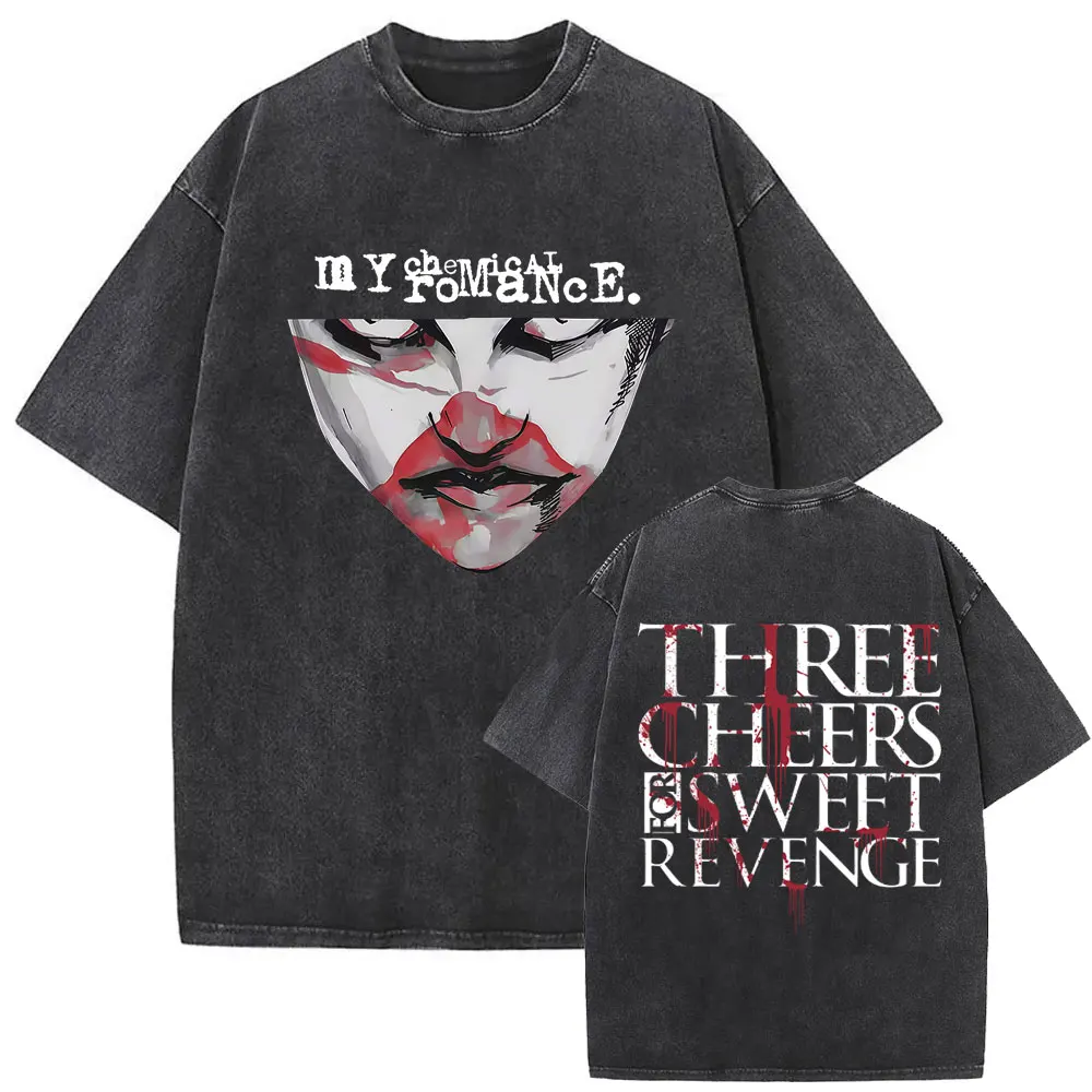 

Famous My Chemical Romance Punk Emo Band Washed Vintage T-shirts Summer Men Women Gothic Rock Street Oversized Crewneck T-shirt