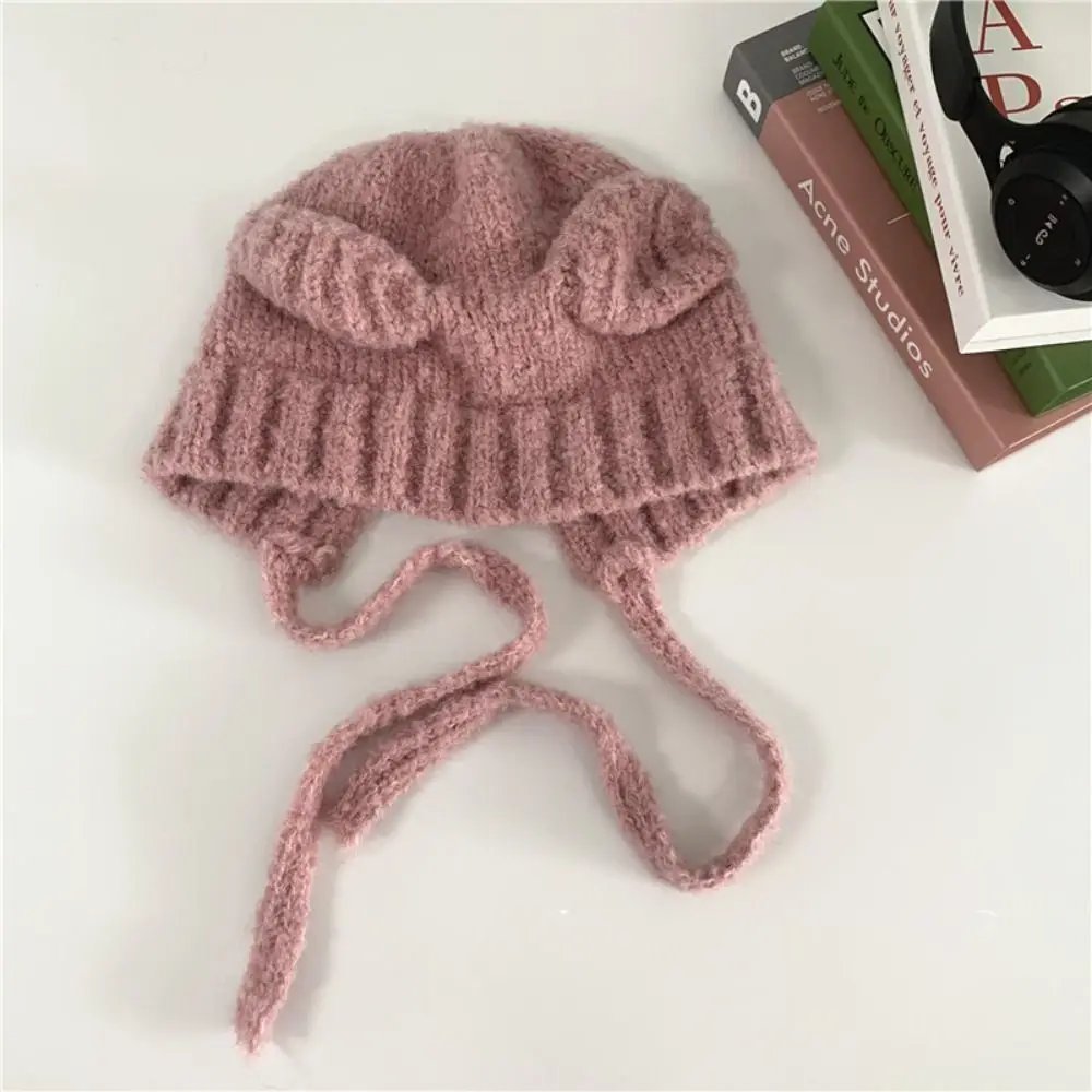 

Soft Y2K Bear Ears Beanie Hats Cartoon Warm Cute Knitted Hat Sweet Cool Wool Knit Cap Kids
