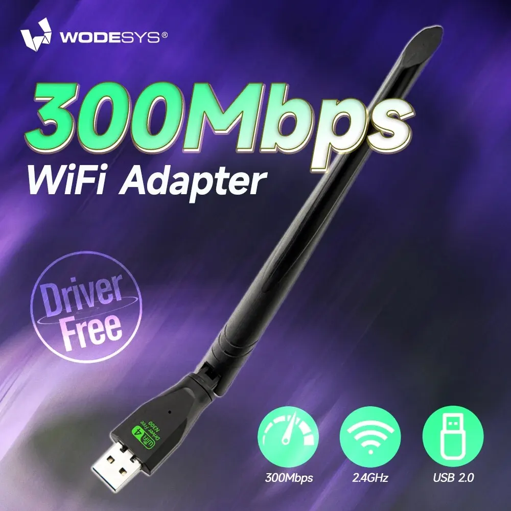 WODESYS 300Mbps Wireless WiFi Adapter Network Card Mini USB 2.0 Antenna Wi-Fi Receiver Dongle