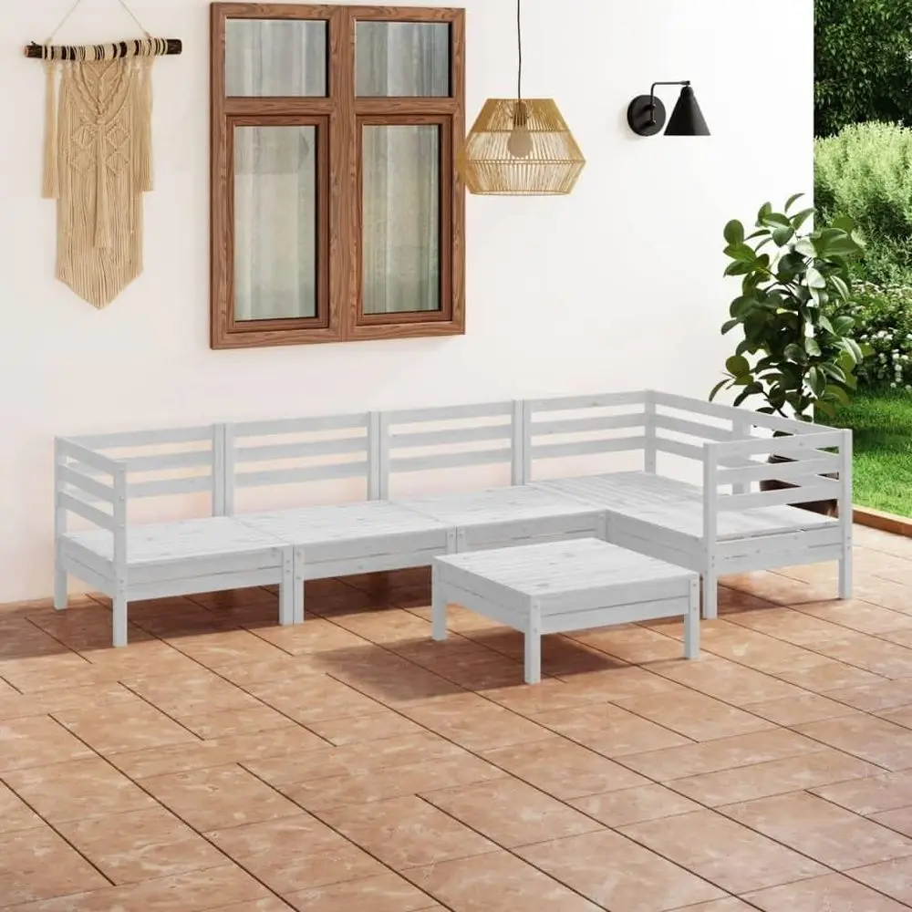 

6-Piece Solid Pine Outdoor Patio Furniture Set with Curved Design, White, for Garden, Backyard, or Balcony