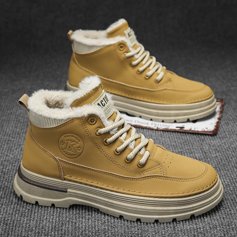 

​ Мужская сверхпрочная зимняя обувь, кемпинг на работу, водонепроницаемое искусственное мех, готовая к катанию на лыжах, удобная для пеших прогулок ​