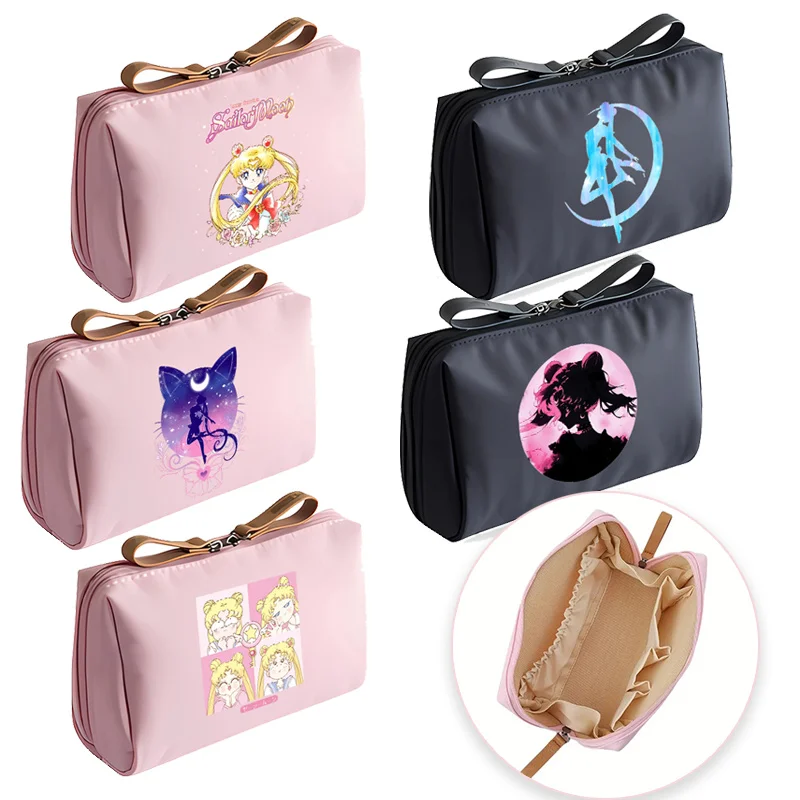 

Косметичка «Сейлор Мун», женская сумка для хранения с принтом аниме, водонепроницаемая милая косметичка для девочек, кавайная розовая, черная сумка на молнии