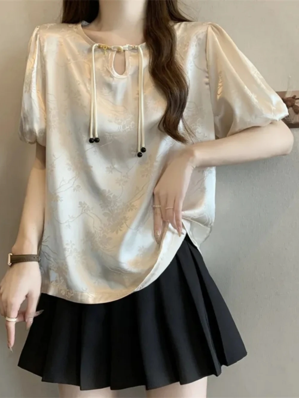 

plus Size Women's Short Sleeve Shirt Traditional Chinese Embroidery Large 300 Pounds Summer High Fashion Button up Trendy Top