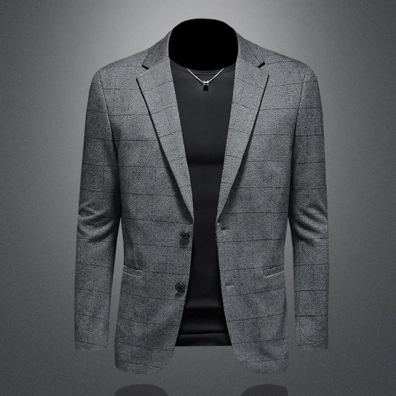 

Модный деловой мужской пиджак приталенного кроя для повседневной носки, из смесовой ткани (полиэстер, вискоза, нейлон), с длинным рукавом и закругленным низом, пошитый по индивидуальному заказу.