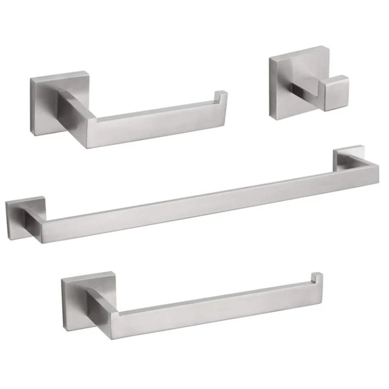 Luxury 304 Stainless Steel 4 Piece Bathroom Hardware Set Towel Bar Kit Wall Mounted Brushed Bathroom Accessories Set