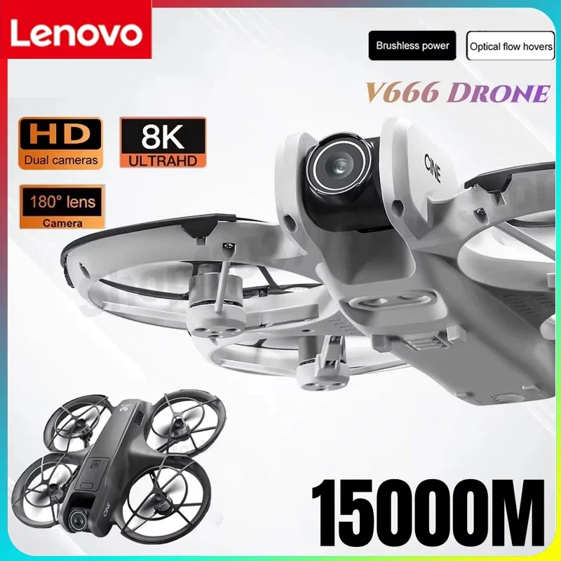 Lenovo V666 Foldable Mini Quadcopter 4K 8K Dual Camera Brushless Motor Obstacle Avoidance Professional Aerial Drone Kids Toy