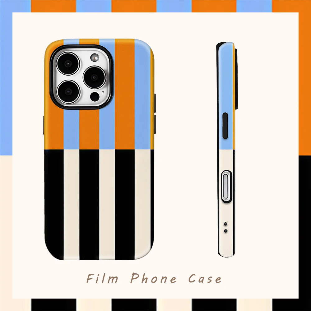 Farbblock-Streifen Orange Schwarz Handyhülle für IPhone 17AIR 16E 16 15 14 13 12 11 17 Pro Max Plus Doppelschichtige Rückseite