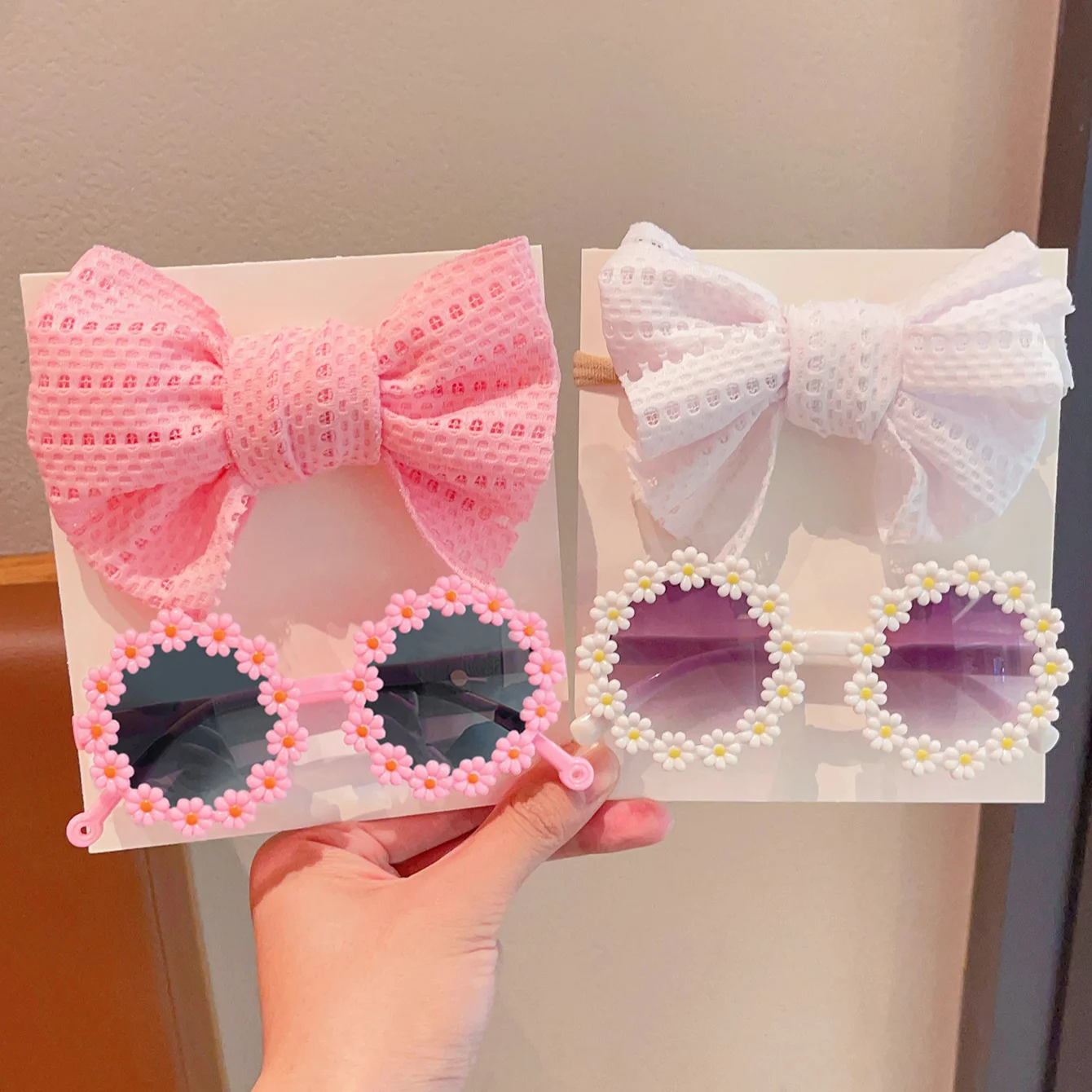 

2/4 шт./компл., новая однотонная повязка для волос с бантом и цветком, модные очки, очки, набор аксессуаров для волос