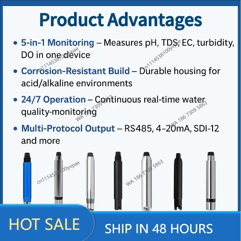 RS485 2 in 1 Industrial Submersible Integrated PH Conductivity Meter Multi-parameter Water Quality Sensor