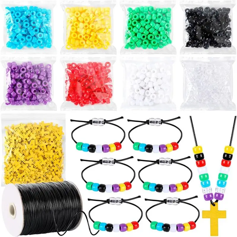

Набор для рукоделия A18P-1800Pcs: Браслеты своими руками с разноцветными бусинами, 170 ярдов вощеной хлопковой нити, христианский библейский набор для творчества