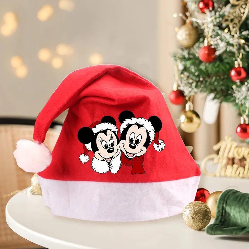 Mickey Minnier Merry Christmas Disney Non-woven Fabric Santa Claus Adults Kids Xmas Hat New Year Party Festival Decorations Gift