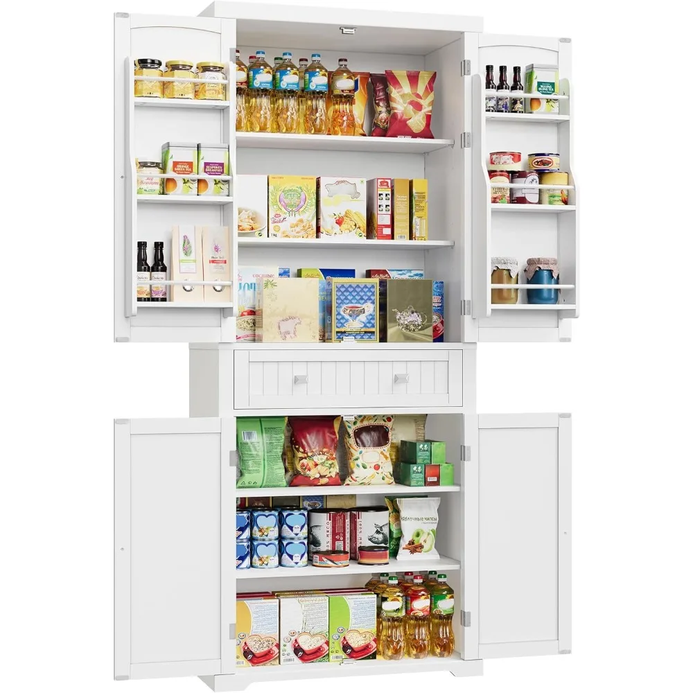 Pantry Cabinet, 71.7-Inch High Freestanding Tall Cupboard Storage Cabinet with a Drawer, 2 Cabinets, 4 Adjustable Shelves