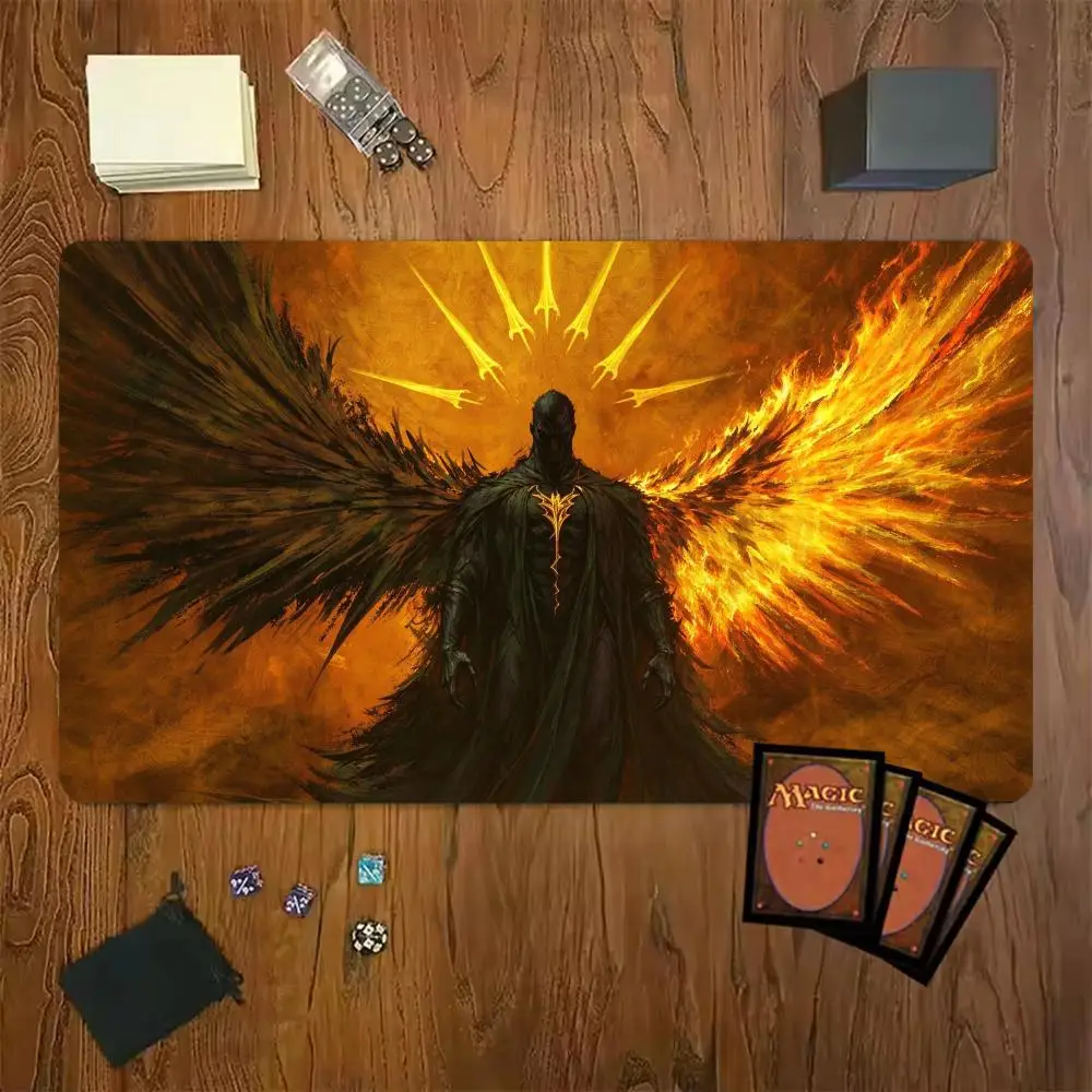 Golden Wing Shadow Back Angel Magic Card Battle Mat TCG Playmat Anti-Slip Base Gathering Gaming Mat Board Game Mat for TCG