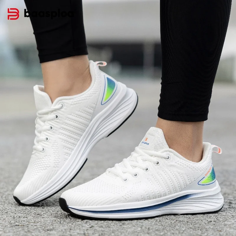 

Baasploa Women Running Shoes Comfort Lightweight Sport Shoes New Mesh Breathable White Casual Sneakers Lace-Up Non-Slip