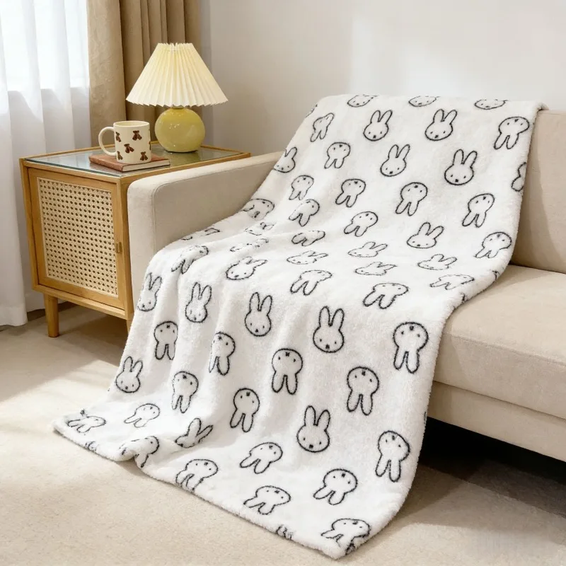 Cute Miffy Flannel Quilt Office Nap Dormitory Shawl Kawaii Soft Warm Baby Student Blanket Gift Toy