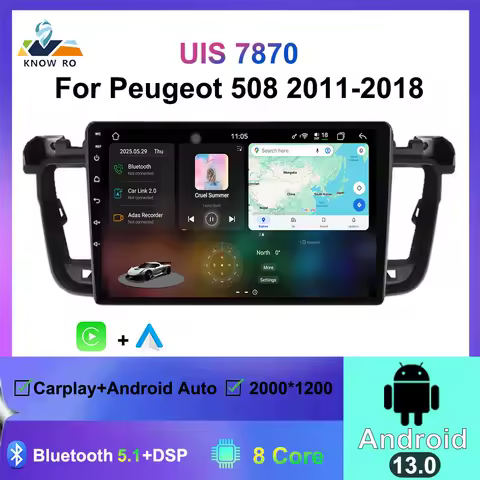 KNOWRO Android 13 UIS7870 Carplay Galicia Portuguese Indonesia Car Multimedia Player Berserk For Peogeut 508 2011-2018