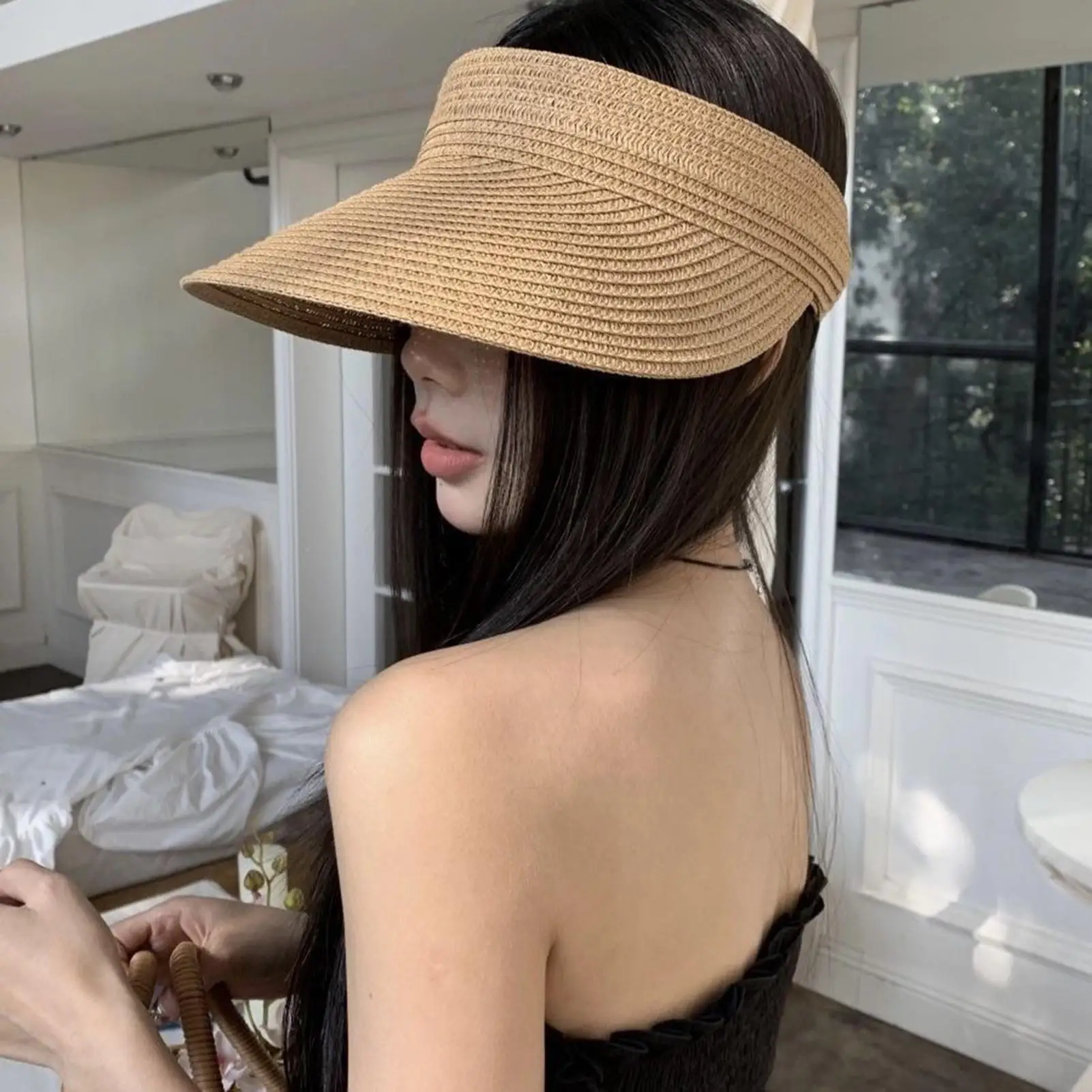 Beach Hats For Women UV Block Straw Headgear Wide Brim Ponytail Hat For Teen Girls Pool Sports Outdoor Hiking Camping Climbing view 4