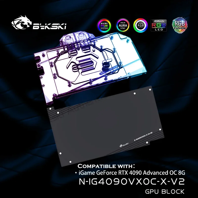 Bykski  N-IG4090VXOC-X-V2 RTX 4090 Water Block For Colorful iGame RTX4090 Vulcan OC GPU Watercooler + Backplate 5V/12V RGB