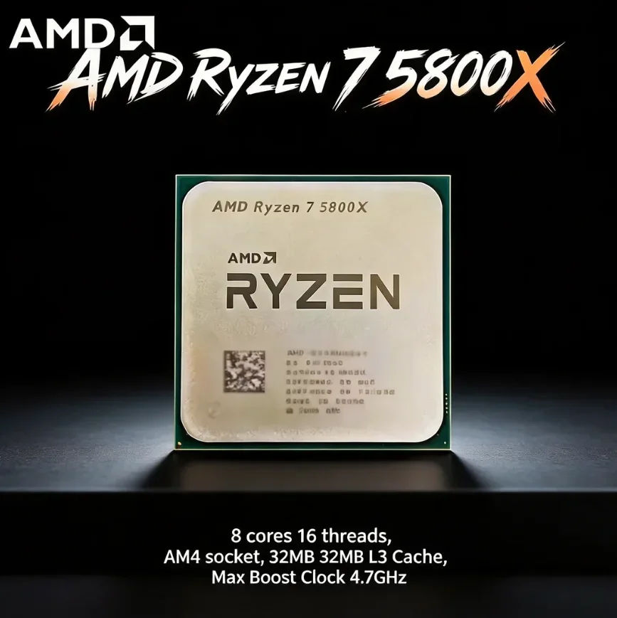 AMD Ryzen 7 5800X Unlocked Desktop Processor Gaming CPU AM4 Socket 8-Core 16-Thread 32MB L3 Cache 3.8GHz/4.7GHz Without Package