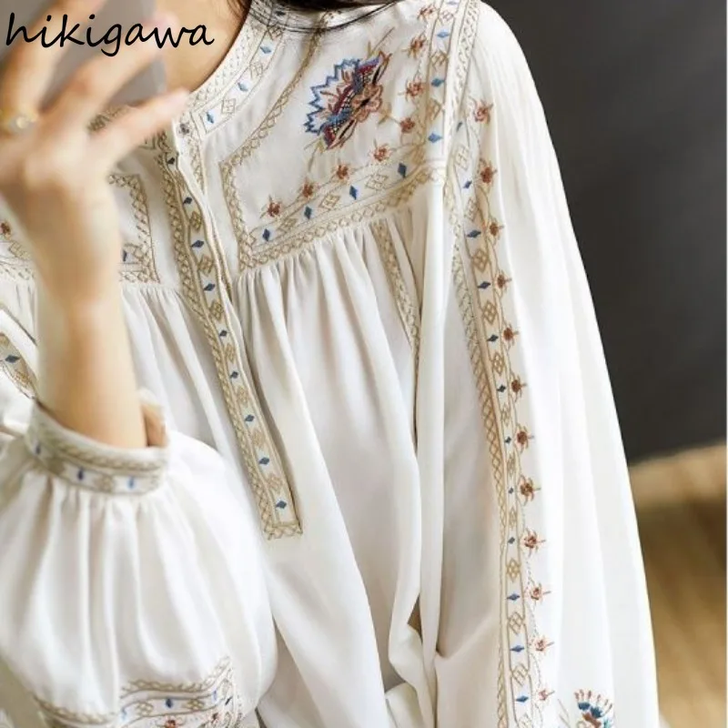 Fashion Blouse for Women Long Sleeve Print Loose Shirts 2024 Blusas Mujer De Moda O-neck Vintage Bohemia Summer Blouses Tops