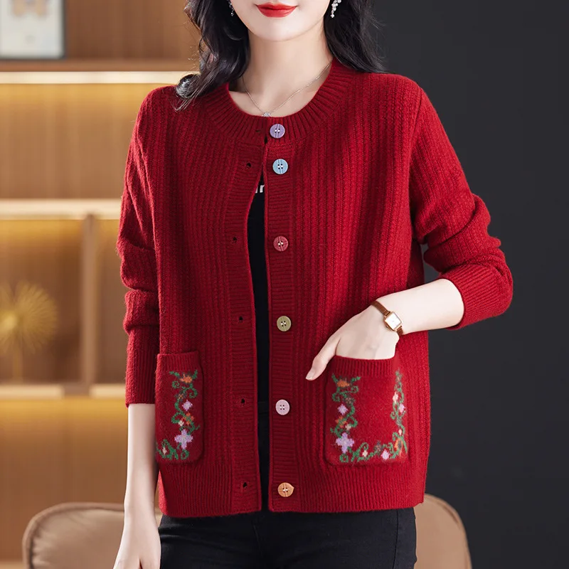 

Autumn New Plus Size Women'S Loose Mid-Length Knitted Cardigan Single-Breasted Sweater Coat