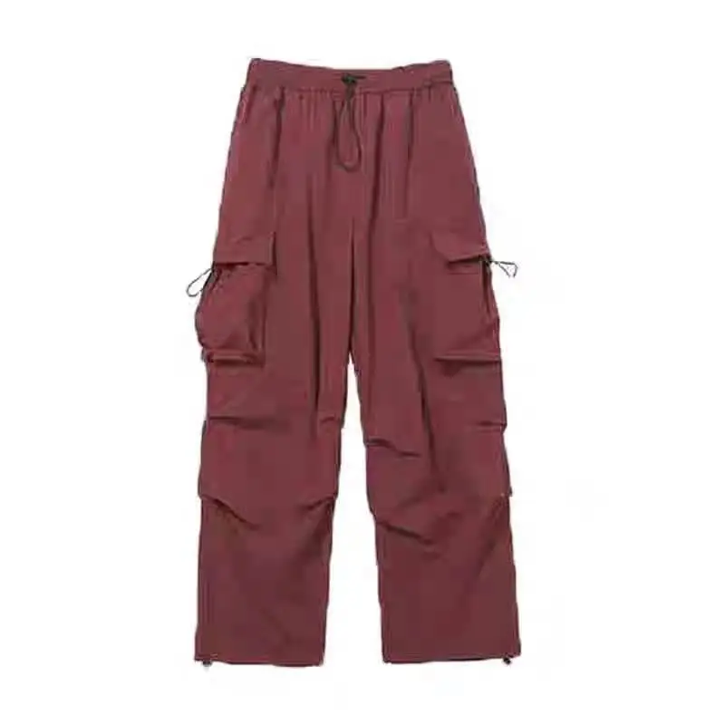 Abbigliamento da donna Primavera Autunno Coulisse Tinta unita Elastico Tasche a vita alta Pantaloni Pantaloni cargo larghi casual a gamba larga