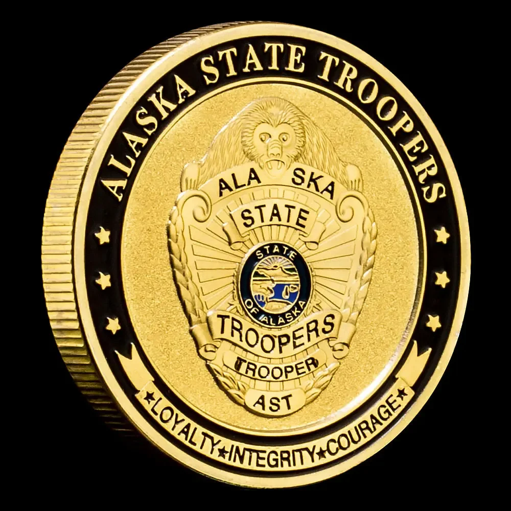 United States Alaska State Troopers Golden Plated Souvenir Coin Saint Micheal Pattern  Collectible Coin Home Decoration