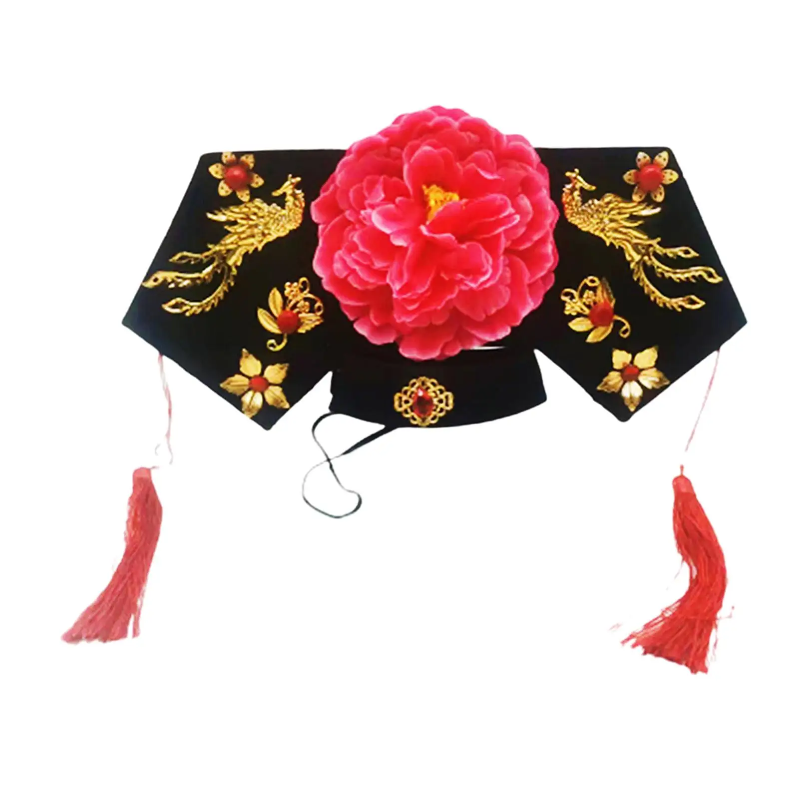 Qing Headband with Tassel Props Embellished Chinese Hair Hoop Floral Hairband for Birthday Holiday Party Performance