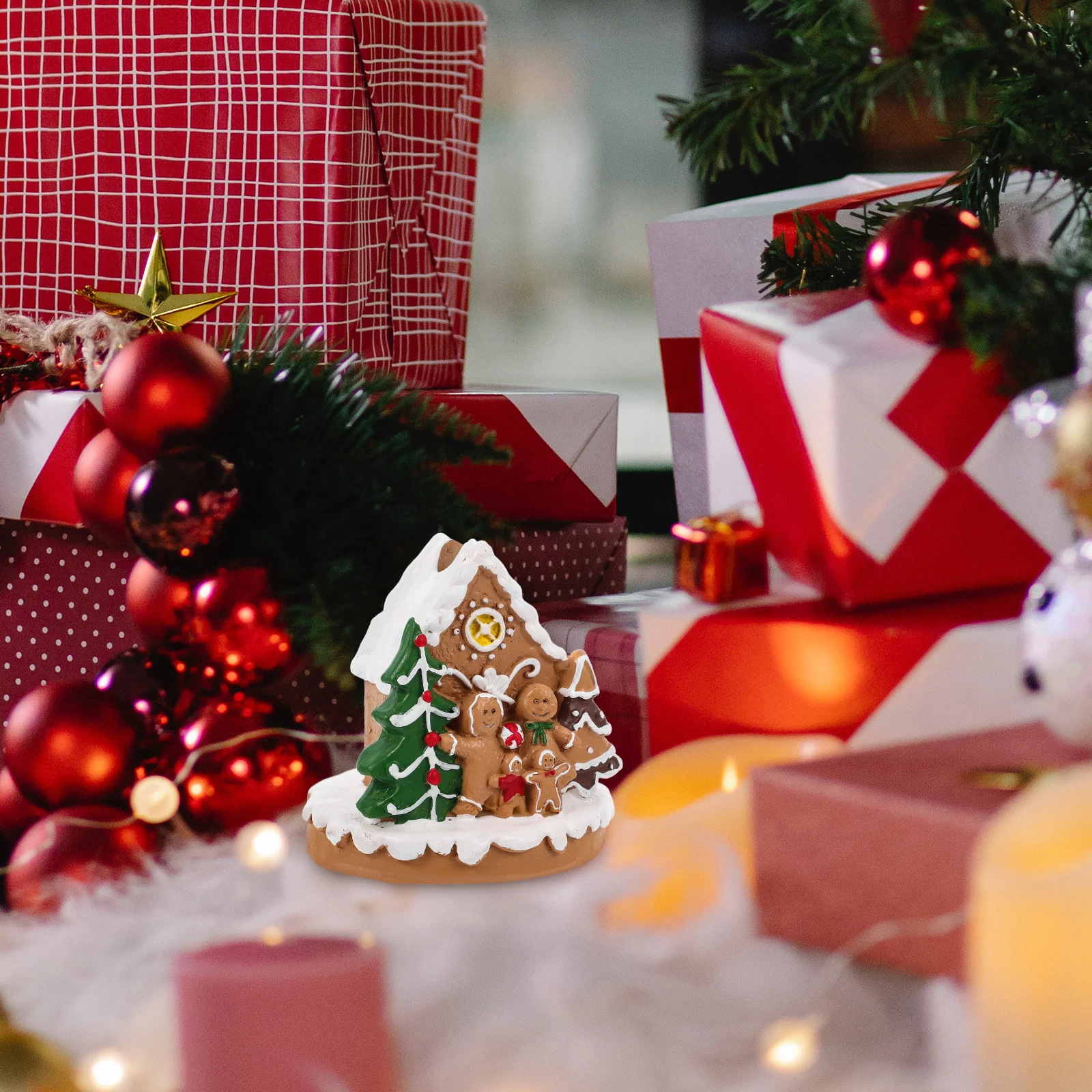 

Christmas Snow Resin Ornament Decorative Craft for Table Centerpiece Xmas Party Gingerbread Holiday Decor