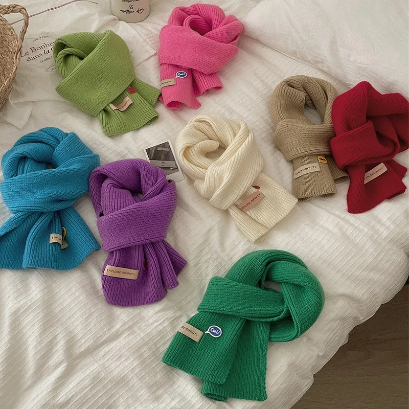 3Years + Korean Style Children's Scarf Candy Color Winter Fashion New Ins Boys and Girls Knitted Baby Scarfs Wholesale