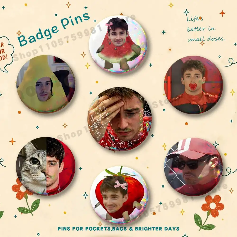 Funny Cute Racer C-Charles L-Leclerc Badges Pins Button Custom Anime Role Old-school Brooches Cartoon Collar Gifts