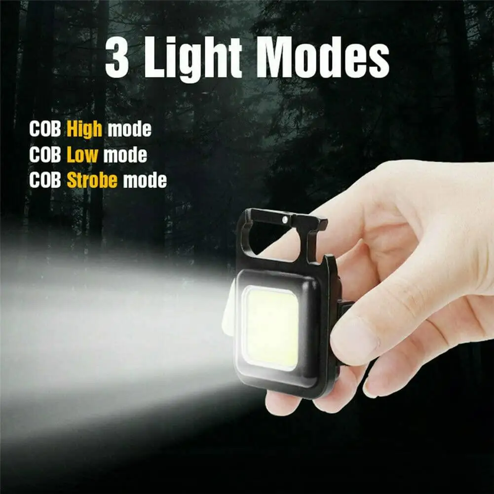 COD Mini Keychain Flashlight Multifunctional LED Light 800 Lumens 3 Modes USB Rechargeable Super Bright Lamp Bottle Opener