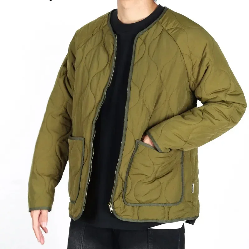 Cappotto imbottito in cotone Vintage da lavoro giacca da uomo alla moda militare allentata senza colletto parka solido capispalla invernale calda