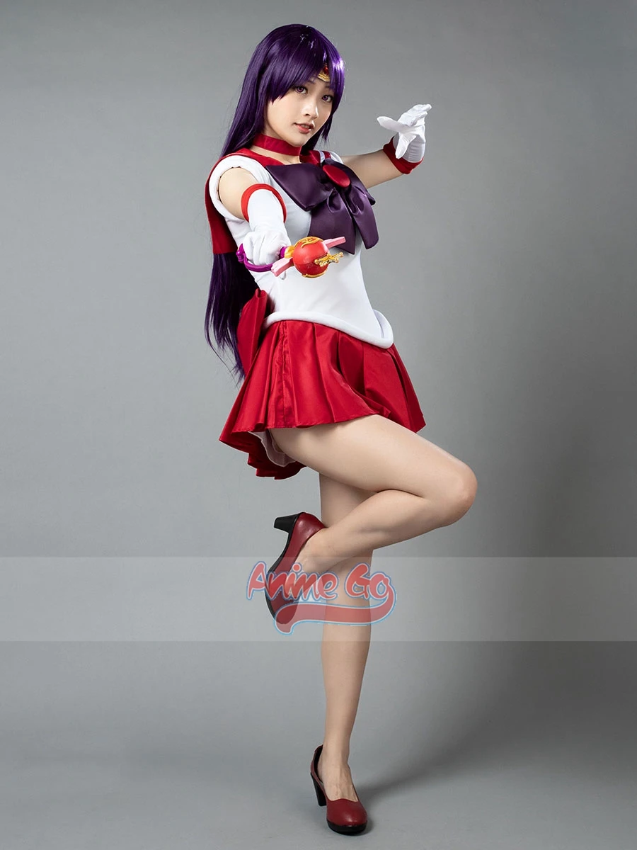 Anime Sailor Mars Hino Rei disfraz de Cosplay, vestido, guantes, lazos, traje rojo, peluca, mp000570