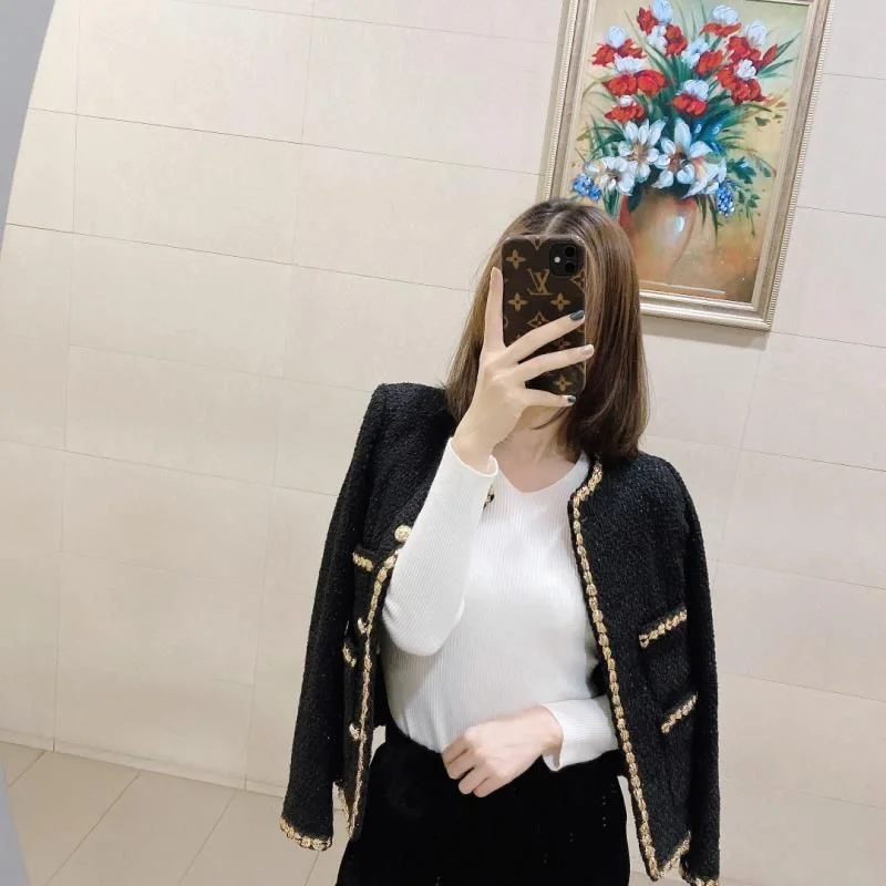 Black Short Small Fragrance Jacket Women 2026 Spring Autumn New Coat Tweed Gold Thread Woven Overwear Casual Suit Jackets Female