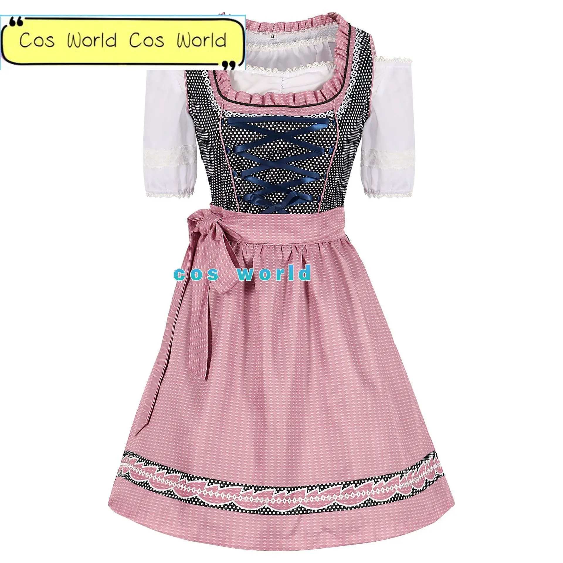 Costume da donna tedesco Oktoberfest tradizionale Festival della birra bavarese birra ragazza vestito rosa costumi di Halloween con spalle scoperte