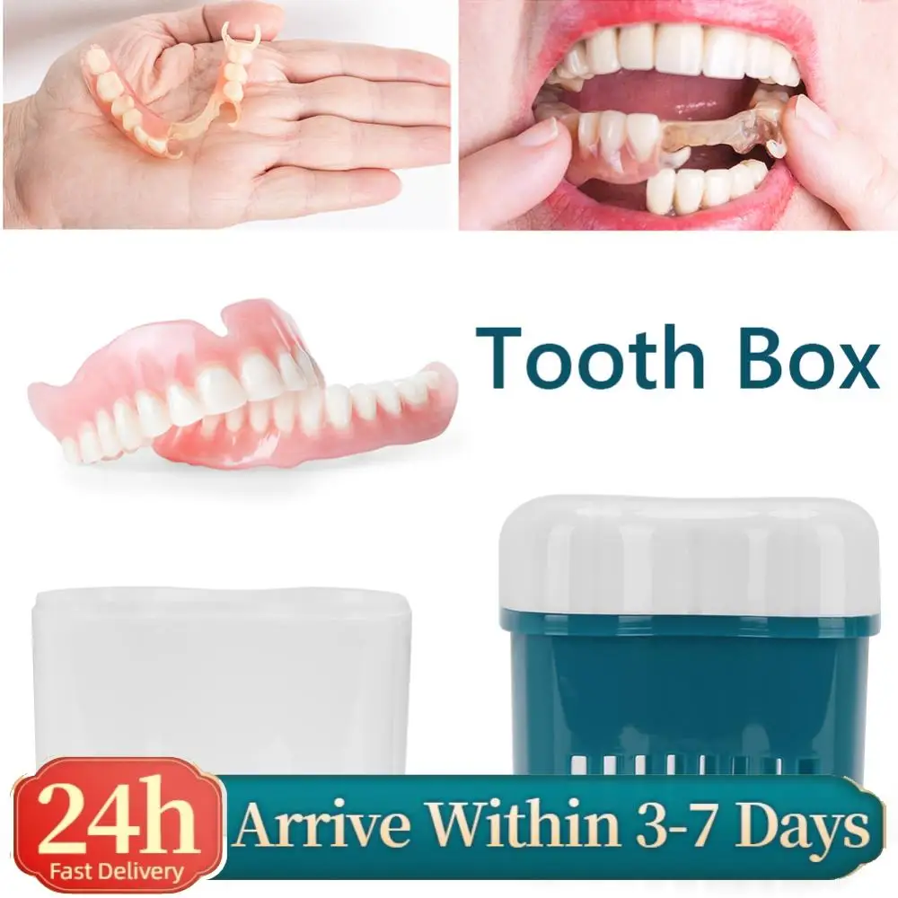 Denture Box Moistureproof Small Dental Appliance Containers High Temperature Resistant with Drain Basket for Elderly Home Nurses