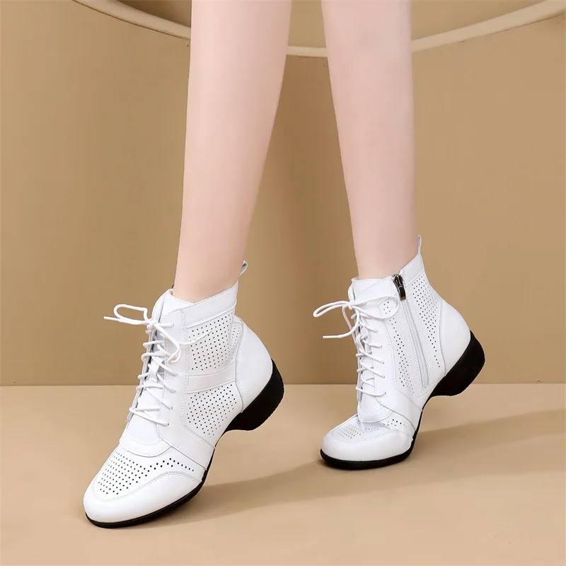 Modern Dance Shoes Women Boot Hollow Leather Soft Modern Dancing Shoes Woman Square Dance Shoes Boots Sneakers