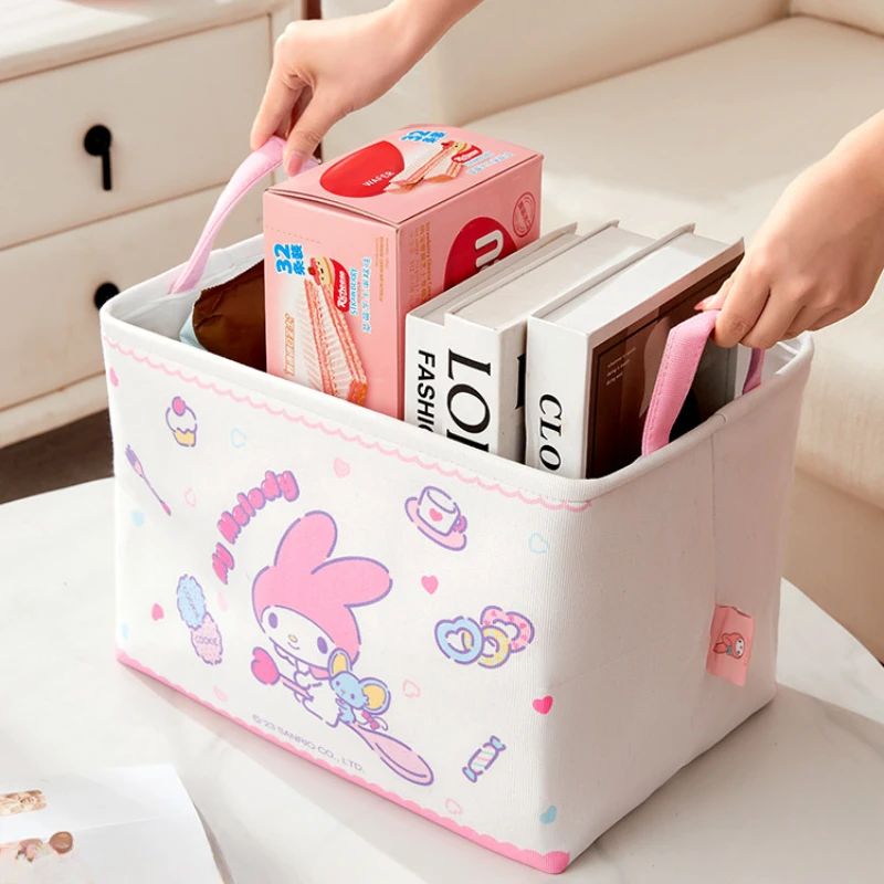 Kawaii Hello Kitty Cinnamoroll Large Storage Case Sanrio My Melody Foldable Storage Basket Kuromi Boxes Desktop Organizer Bins