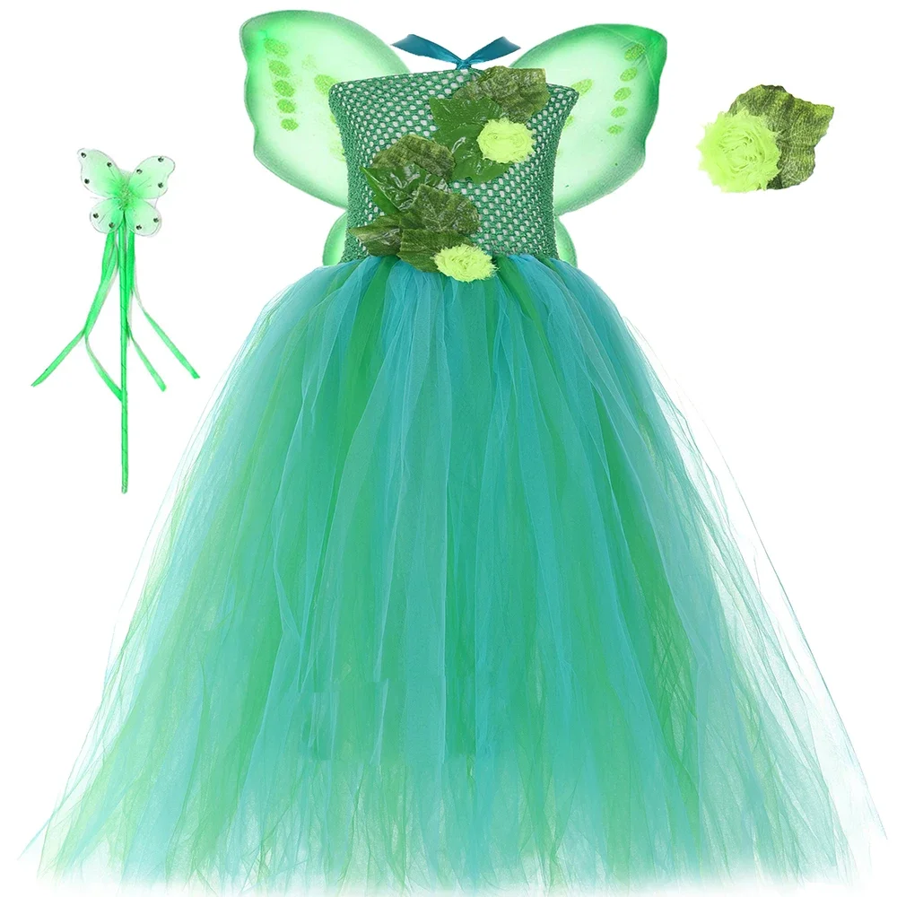 

Green Garden Fairy Tutu Dress Flowers Leaves Fairies Jungle Theme Pageant Gown Kids Girls Birthday Party Dress Halloween Costume