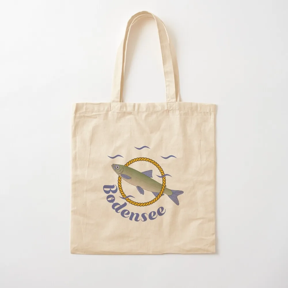 

Lake Constance lettering with fish swimming through a round yellow rope Tote Bag Candy bags tote bag men Canvas Tote Bag