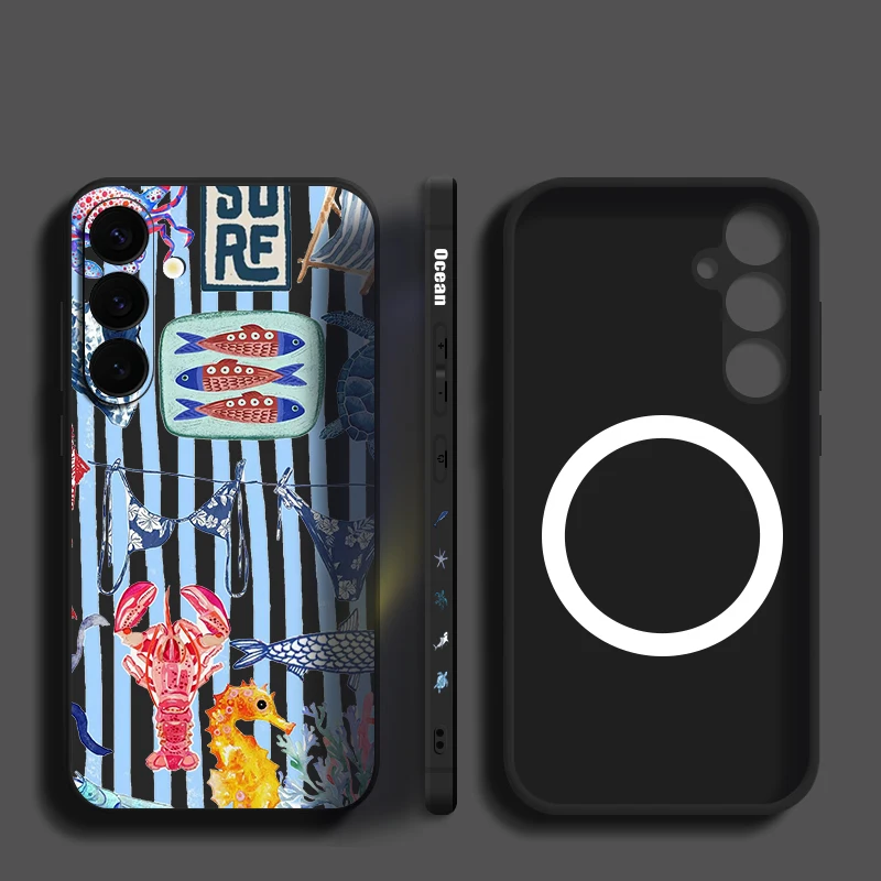 Magnetic Phone Case For Samsung Galaxy S26 S25 S24 Ultra S23 S24 S25 FE S22 For Magsafe Cartoon Marine Animals TPU Back Cover
