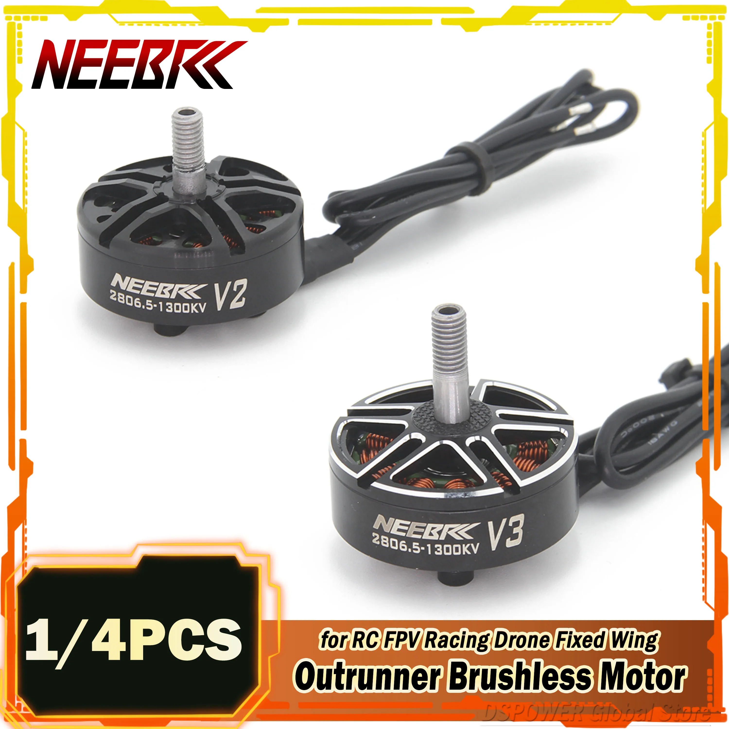 

NEEBRC 2806.5 2807 Brushless Motor Outrunner 1300KV V2 V3 for RC FPV Racing Drone Fixed Wing Model Quadcopter Multicopter Plane