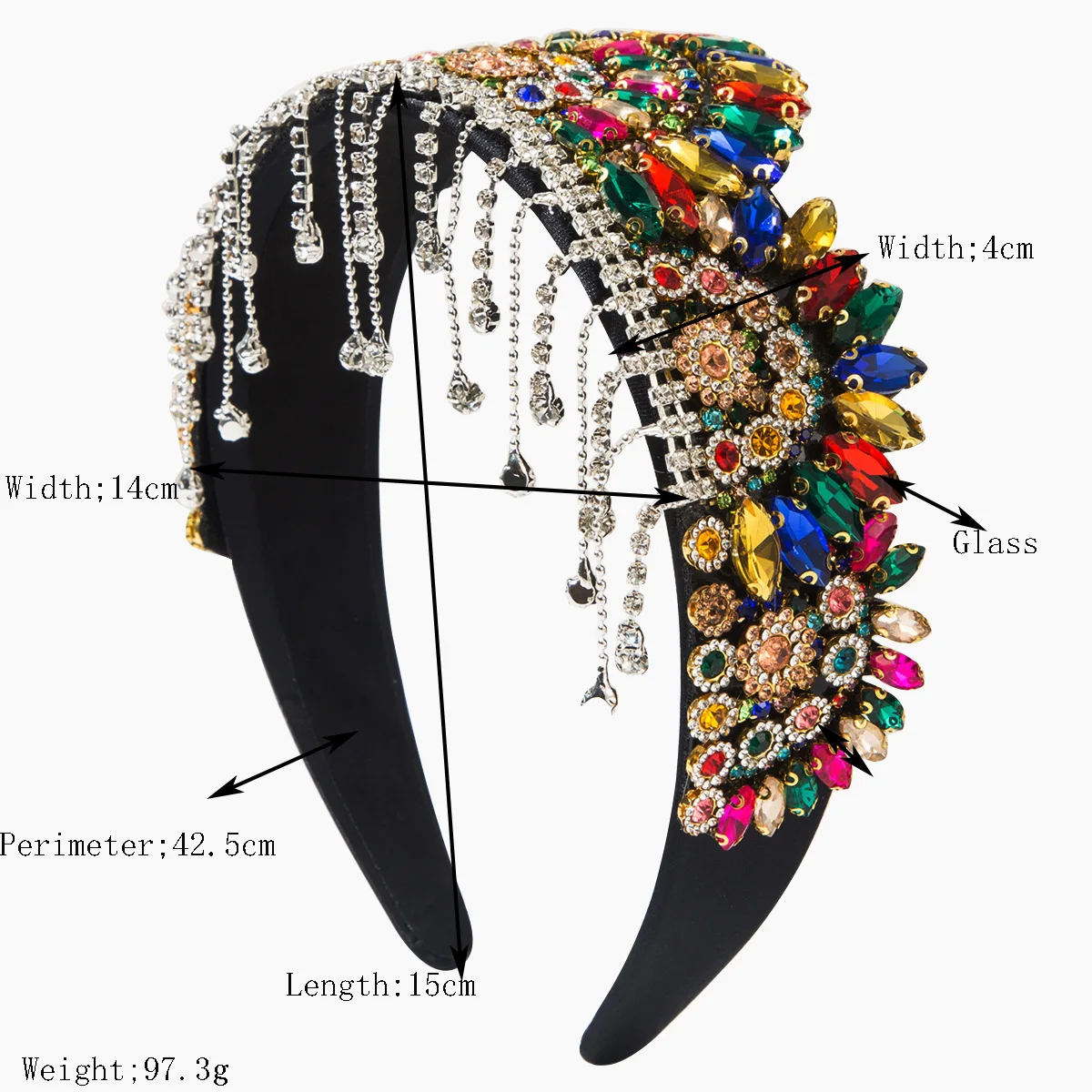European and American Retro Palace Style Baroque Shiny Rhinestone Tassel Headband Luxurious Crown Hair Accessory