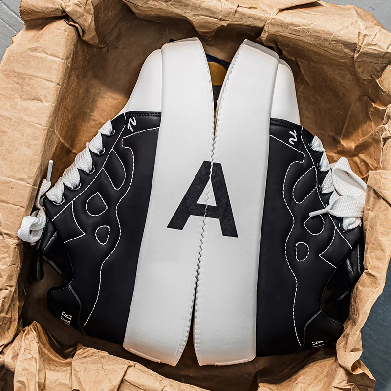 

High Quality Men's Sneakers New Round Head Lace-up Casual Shoes Solid Color Personalized Fashion White Shoes Tenis Para Hombre