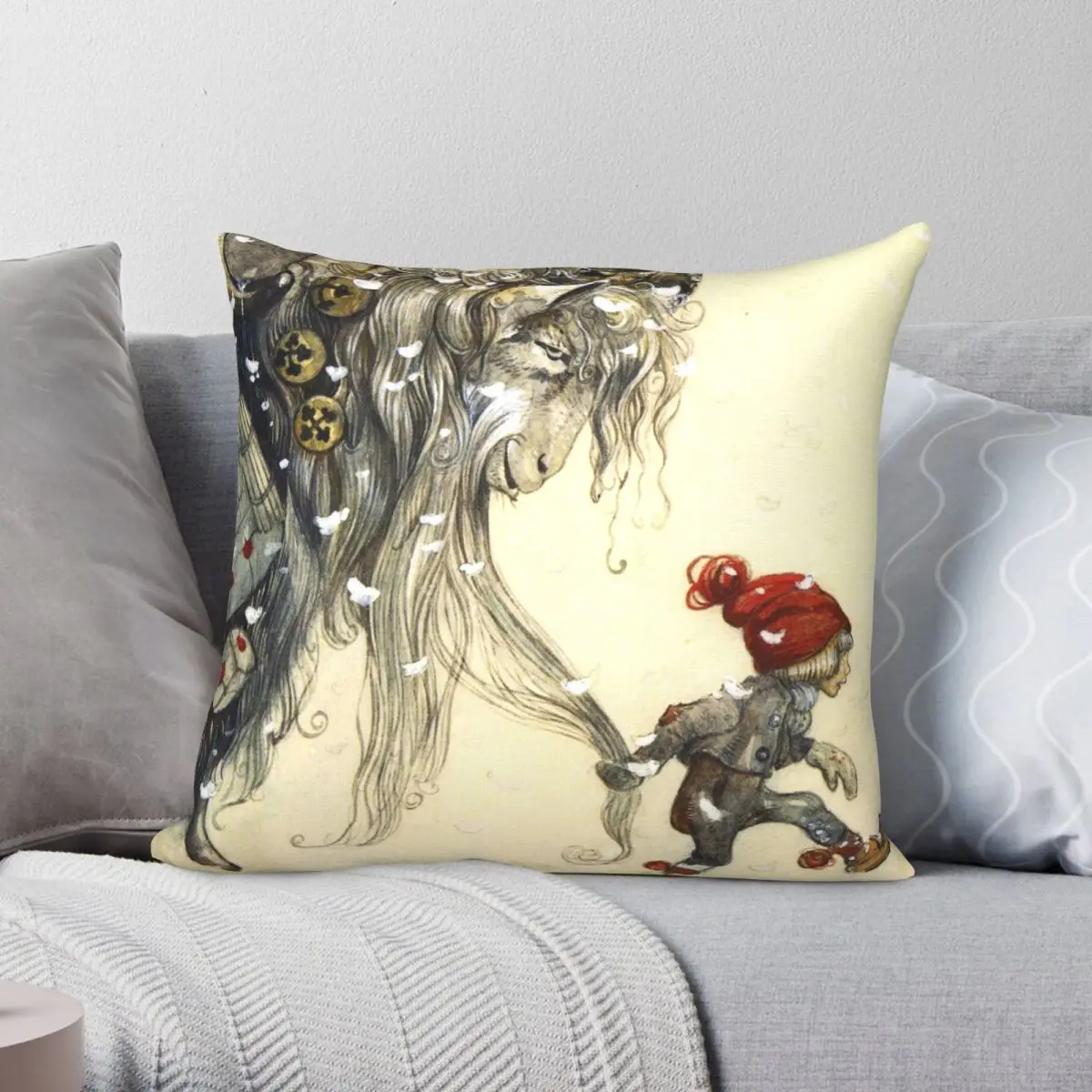 Yule Goat John Bauer Christmas Square Pillowcase Polyester Linen Velvet Printed Zip Decor Car Cushion Case 18