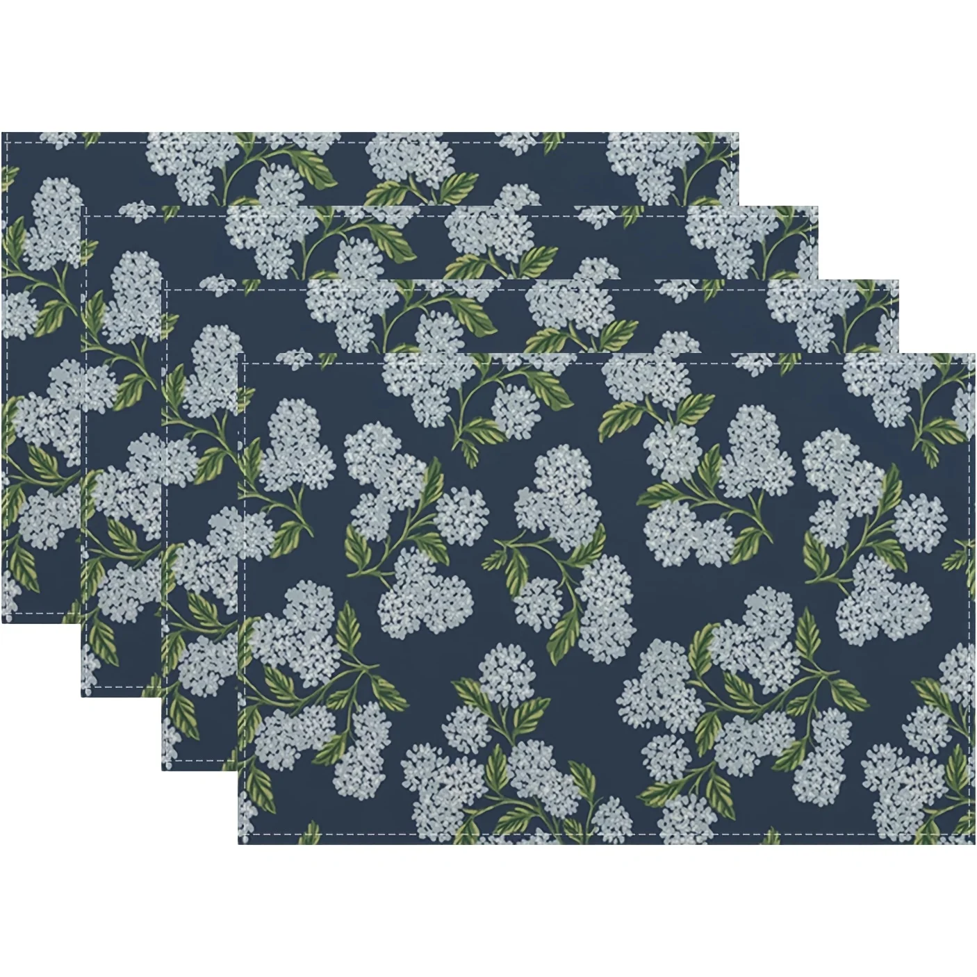 4/6/8pc White Flower Black Background Placemats Linen For Minimalist Dining Room Natural Print